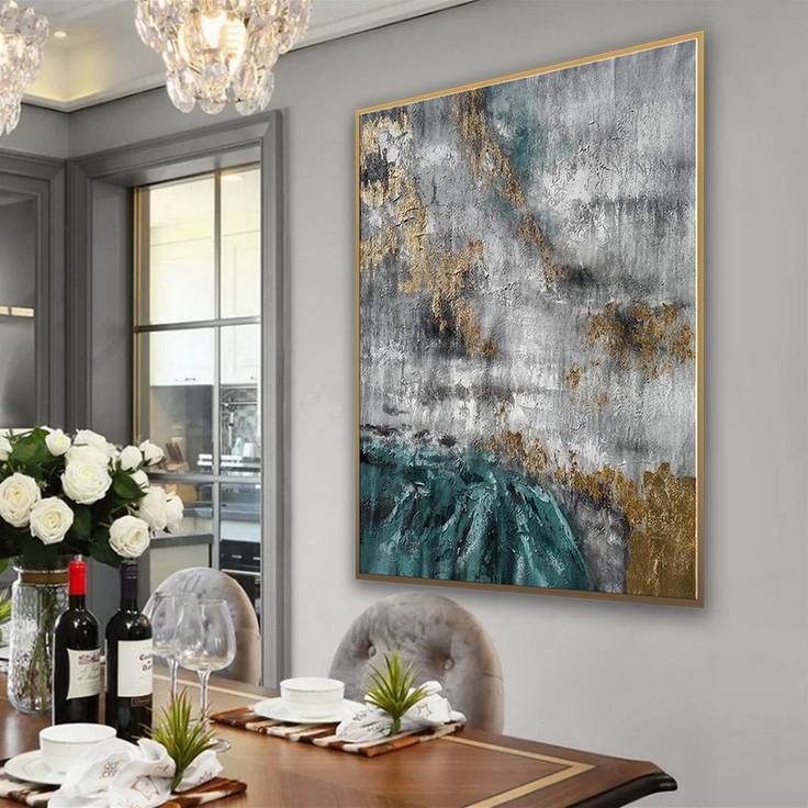 White Giant Leaf Painting Abstract Canvas Wall Art 63VAK wall art